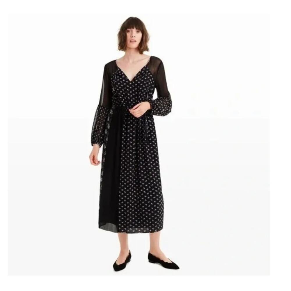 Club Monaco Portuna Black Floral Print Silk Long Sleeve Maxi Dress Size 4